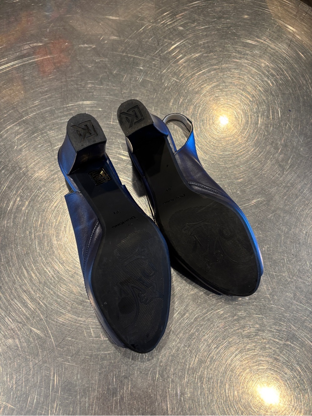 Dorking Blue Shimmer Peep-Toe Slingback Heels Size 39 Timeless Comfort Travel - Picture 5 of 10
